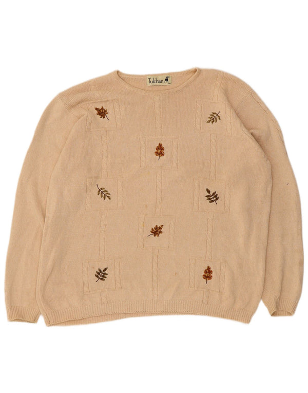 Tulchan Damen-Pullover mit U-Boot-Ausschnitt, Gr. 18, XL, Beige, Blumenmuster, Baumwolle
