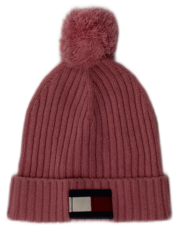 TOMMY HILFIGER Girls Graphic Knit Bobble Hat 2-3 Years Pink Classic