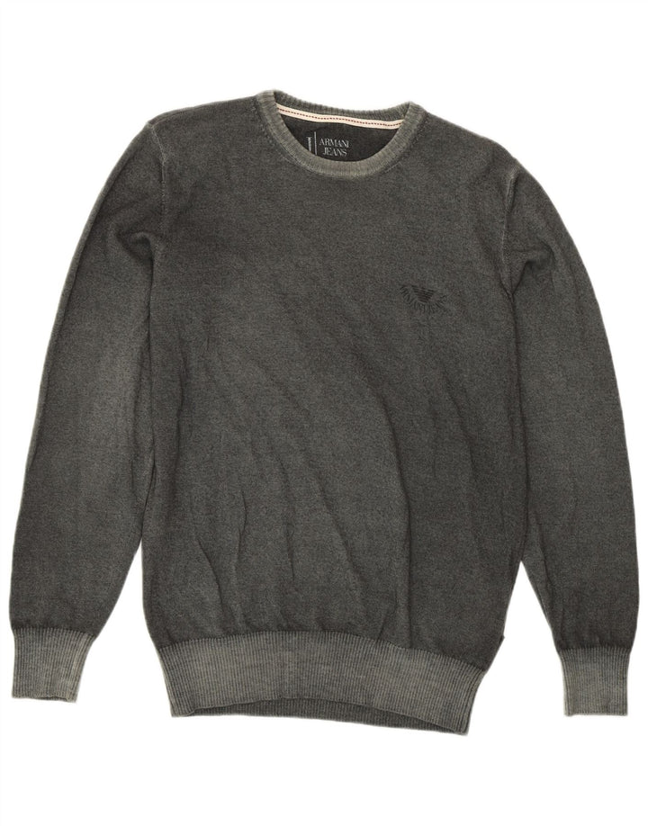 Armani Herren-Pullover mit Rundhalsausschnitt, mittelgrüne Schurwolle