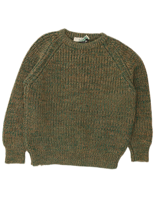 Vintage Damen Pullover mit Rundhalsausschnitt IT 42 Mittelgrün gefleckte Wolle