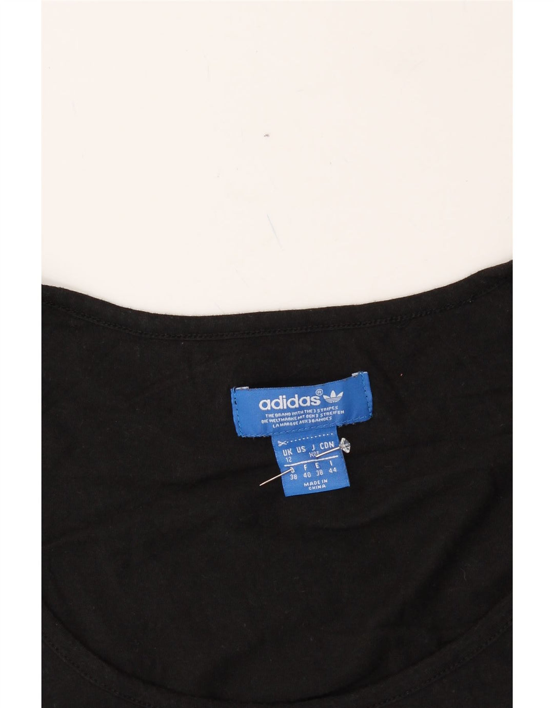 ADIDAS Womens Asymmetric Graphic T-Shirt Top UK 12 Medium Black Vintage Adidas and Second-Hand Adidas from Messina Hembry 