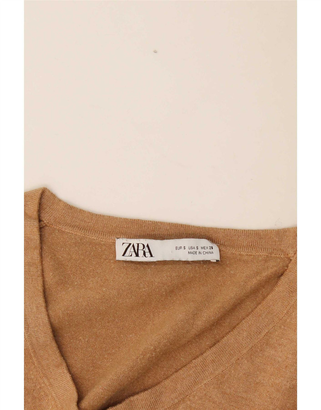 Zara Damen-Pullover mit V-Ausschnitt, Gr. 10, Größe S, Beige