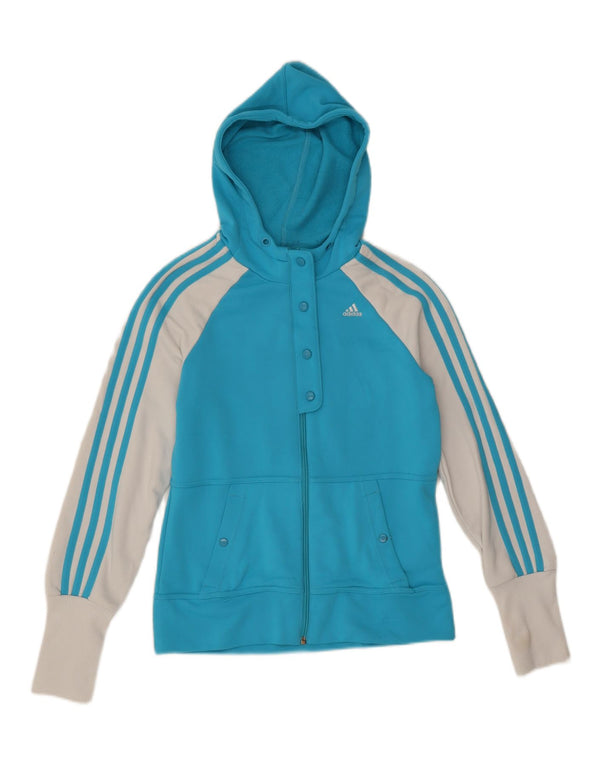 Adidas Damen Zip Hoodie Pullover UK 12 Mittelblaues Colourblock-Polyester