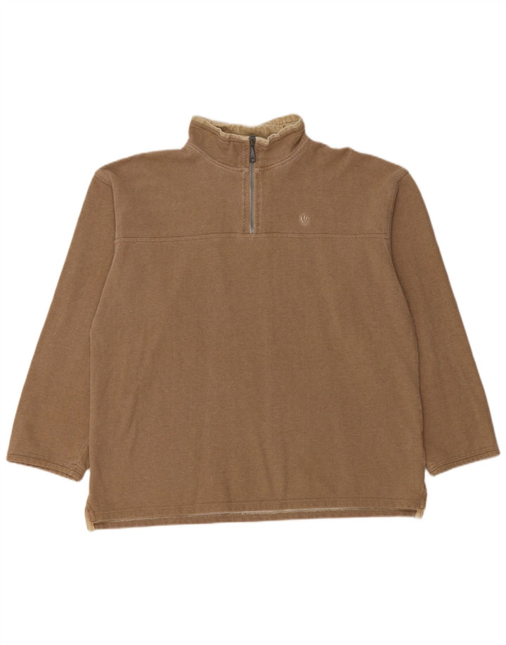 Fat Face Herren-Sweatshirt mit Reißverschluss am Hals, mittelbeige Baumwolle