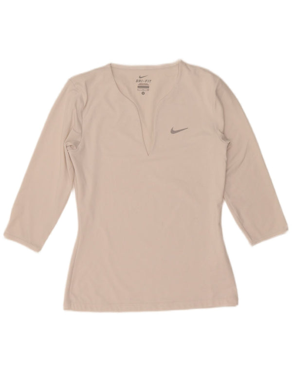 Nike Damen Dri Fit Top 3/4 Ärmel UK 10 Small Weiß Polyester