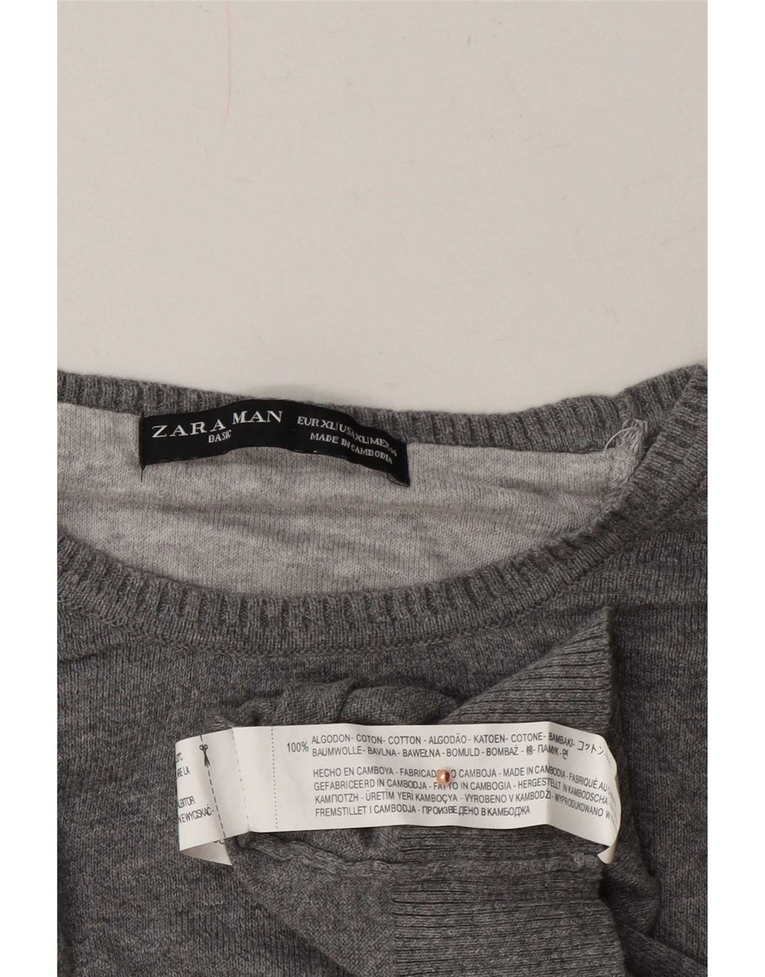 Zara Herren-Pullover mit Rundhalsausschnitt, XL, graue Baumwolle