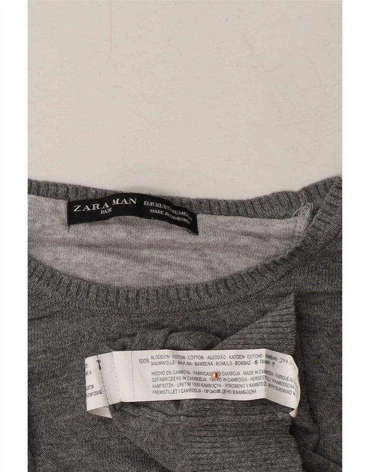 Zara Herren-Pullover mit Rundhalsausschnitt, XL, graue Baumwolle