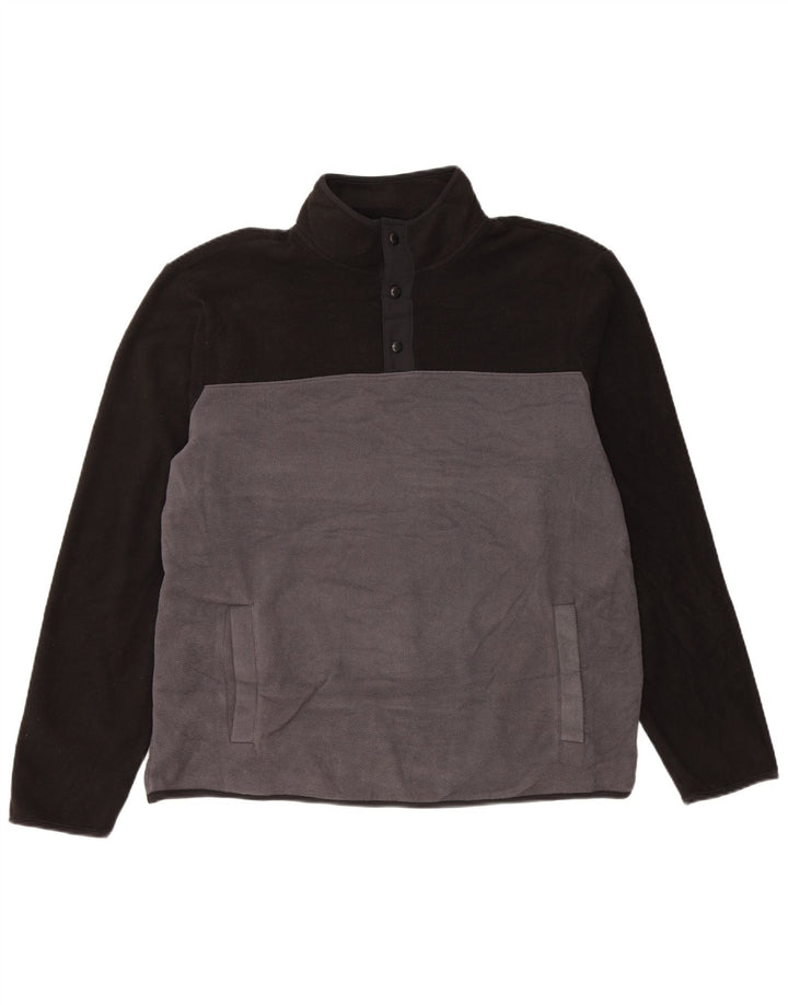 Marks & Spencer Herren-Fleecepullover mit Knopfkragen, groß, Grau, Farbblock