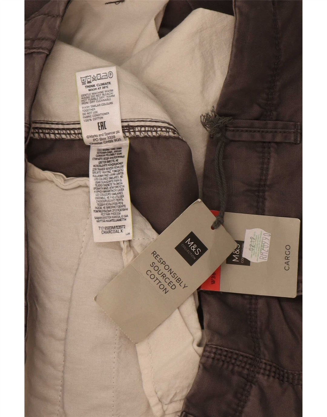 Marks & Spencer Herren Cargoshorts W36 Large Grau Baumwolle