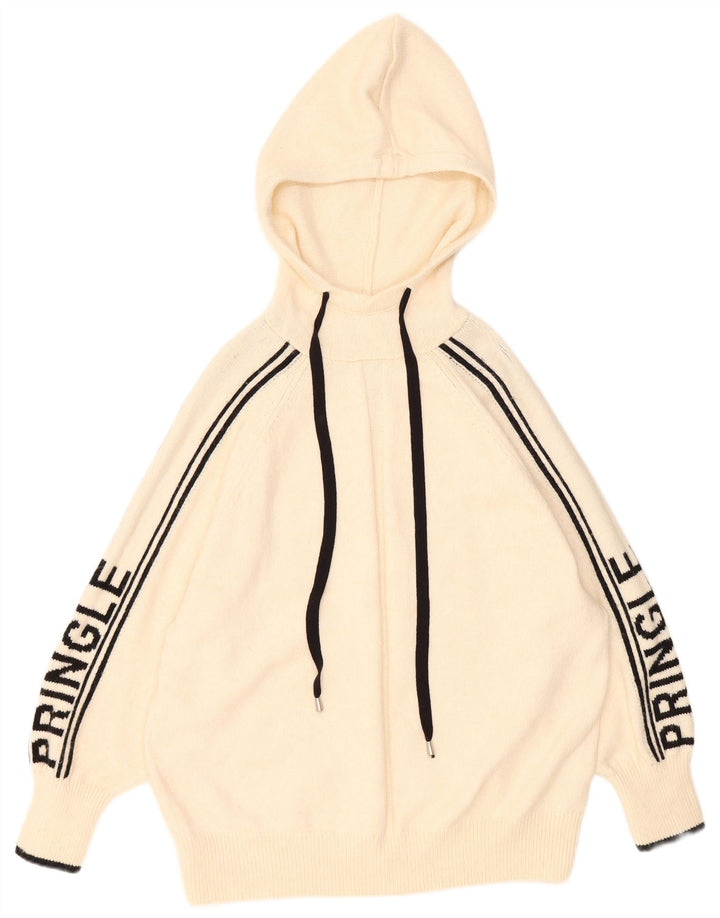 PRINGLE Womens Graphic Oversized Jumper Sweater UK 10 Small Off White