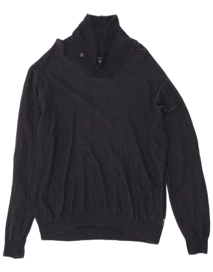 CHAPS Herren-Pullover mit Schalkragen, XL, Marineblau meliert