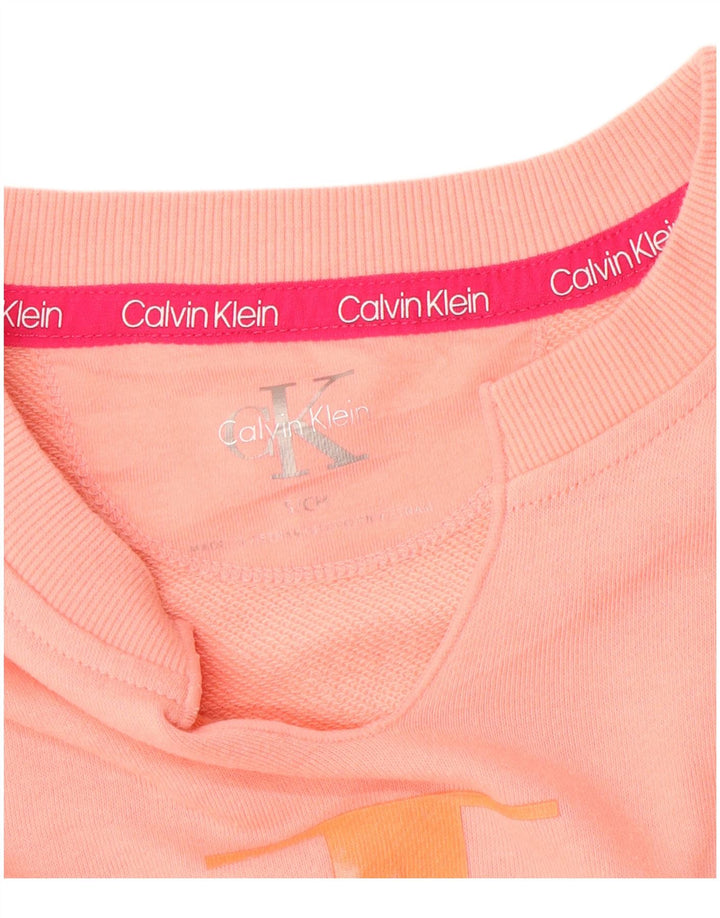 CALVIN KLEIN Womens Oversized Graphic Sweatshirt Jumper UK 10 Small Pink