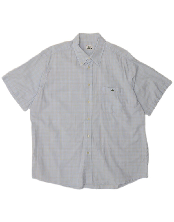 Lacoste Mens Short Sleeve Shirt Size 43 XL Blue Plaid Cotton
