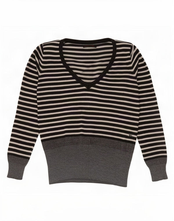 Levi's Womens V-Neck Jumper Sweater UK 16 Large Black Striped