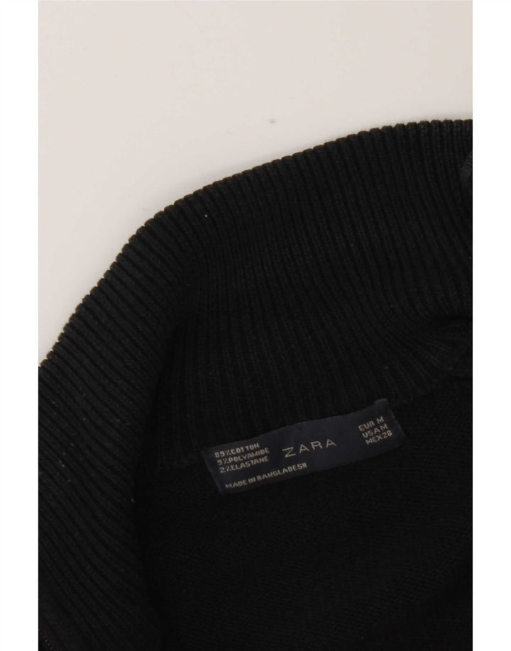 Zara Damen-Cardigan-Pullover UK 12 Mittelschwarze Baumwolle
