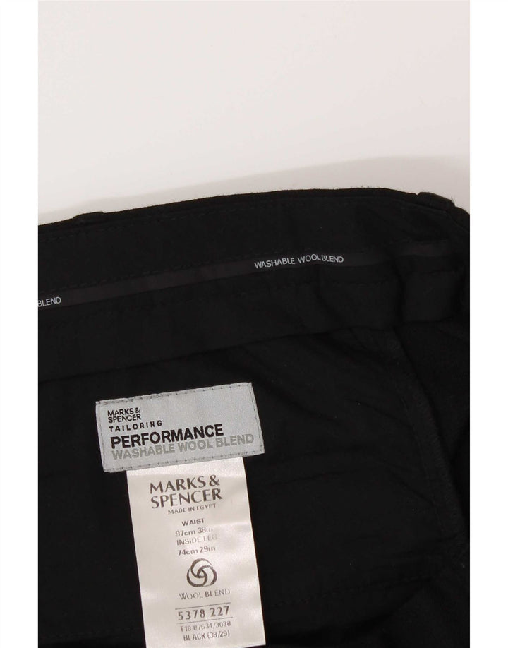 Marks & Spencer Herren-Anzughose mit Pegged-Anzug, W38, L29, schwarzes Polyester
