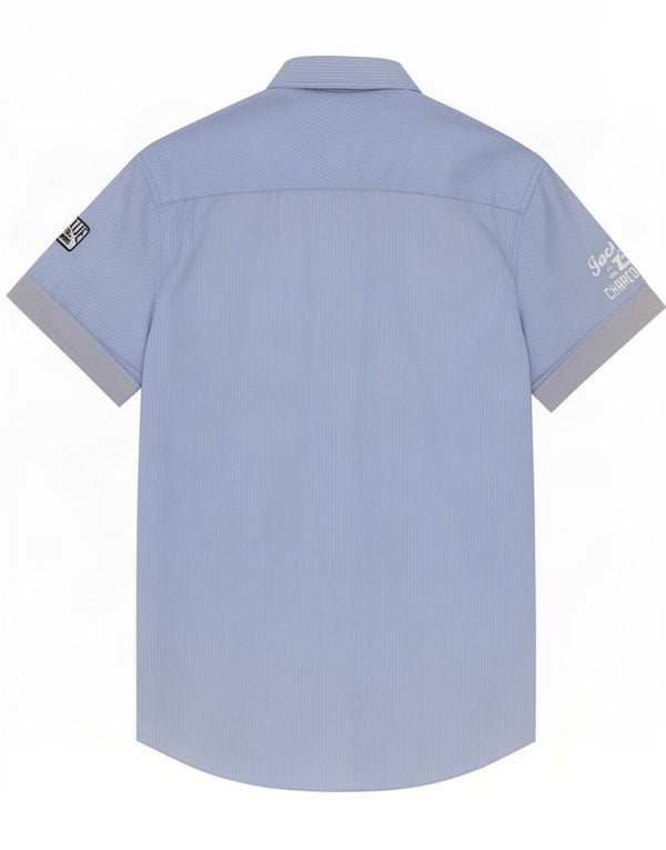 Jack & Jones Herren Grafik-Kurzarmhemd Mittelblaue Nadelstreifen-Baumwolle