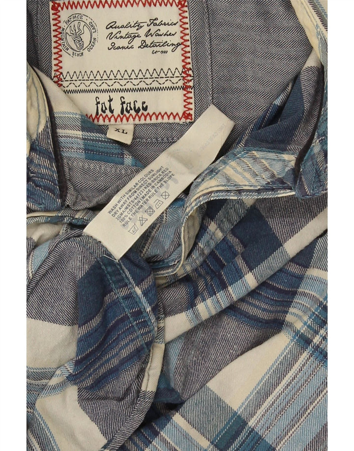 Fat Face Herren-Flanellhemd XL, blau karierte Baumwolle