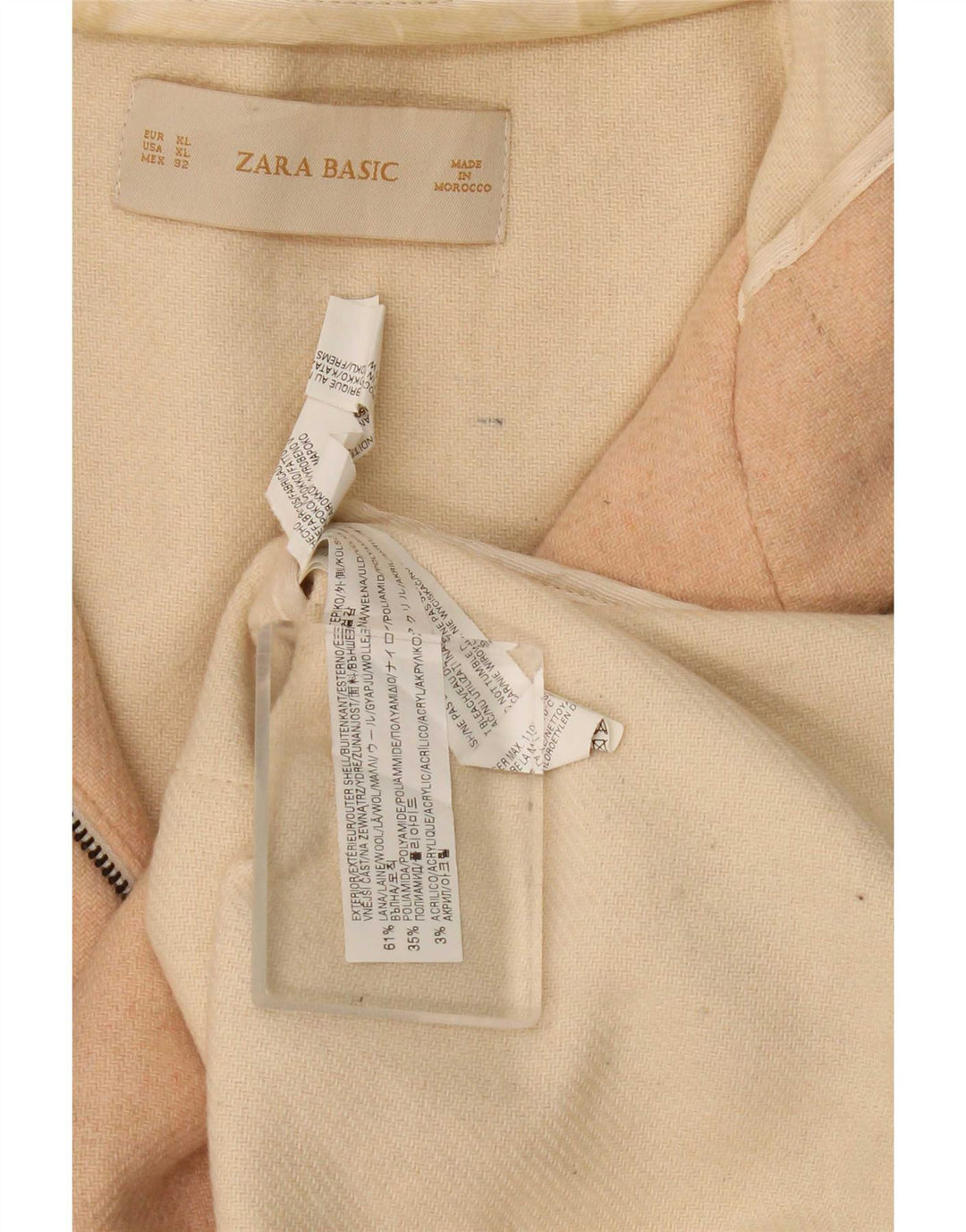 Zara Damen Kapuzenmantel UK 18 XL Beige Wolle
