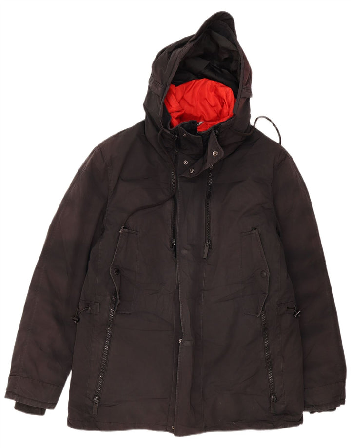 Zara Herren-Jacke mit Kapuze, gepolstert, UK 40, Größe L, Schwarz, Polyester