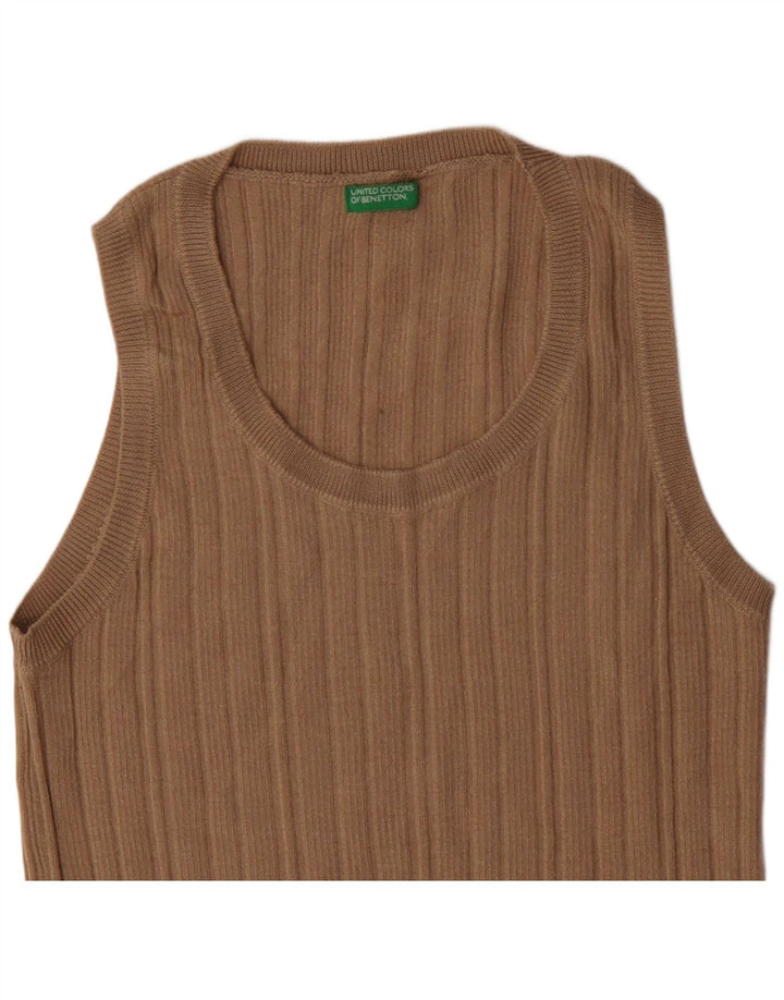 Benetton Damen ärmelloses Blusenoberteil UK 12 Mittelbeige Wolle