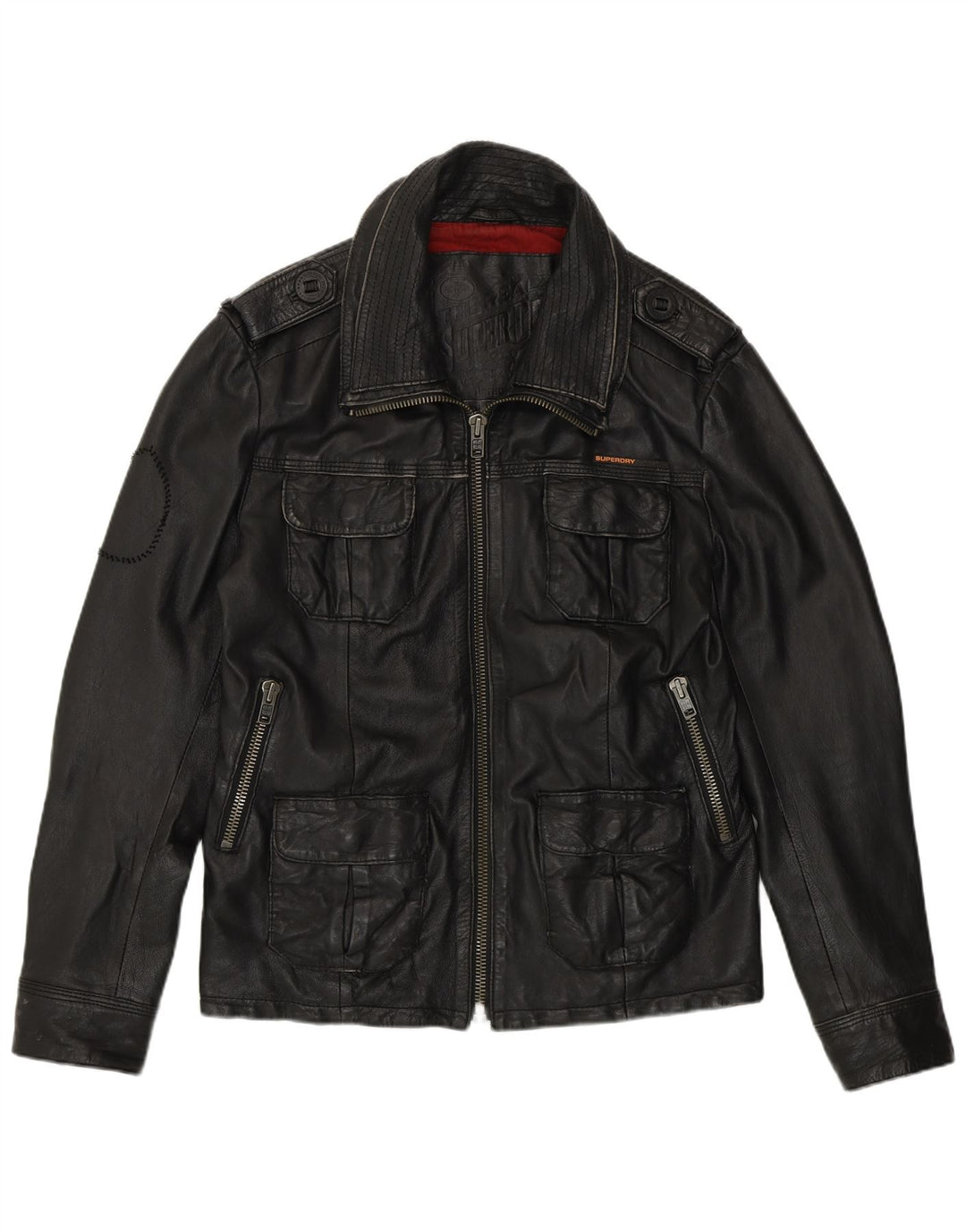 Superdry Herren Militärlederjacke UK 38 Mittelschwarzes Leder