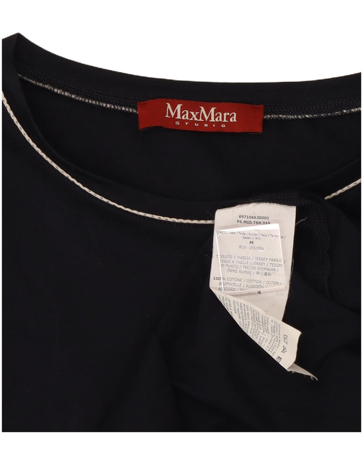 MAX MARA Damen-Blusenoberteil mit 1/2-Ärmeln, UK-Größe 44, mittelmarineblaue Baumwolle