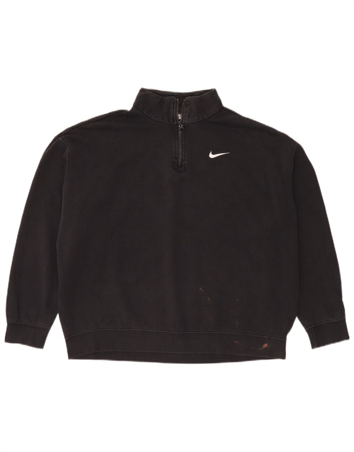 Nike Damen-Sweatshirt mit 1/4-Reißverschluss, übergroß, UK-Gr. 10, Größe S, Schwarz, Baumwolle