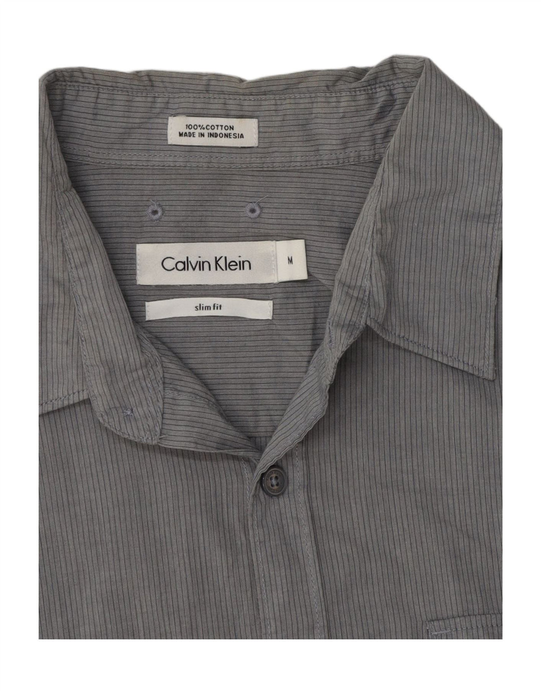 Calvin Klein Herren-Slim-Fit-Hemd aus mittelgrauer Nadelstreifen-Baumwolle