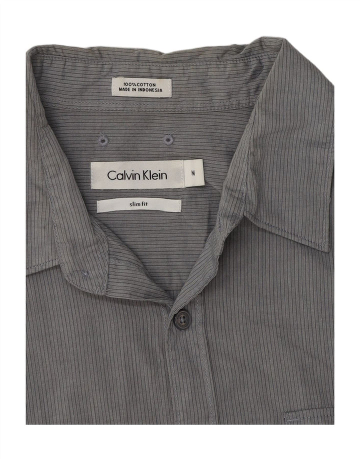 Calvin Klein Herren-Slim-Fit-Hemd aus mittelgrauer Nadelstreifen-Baumwolle