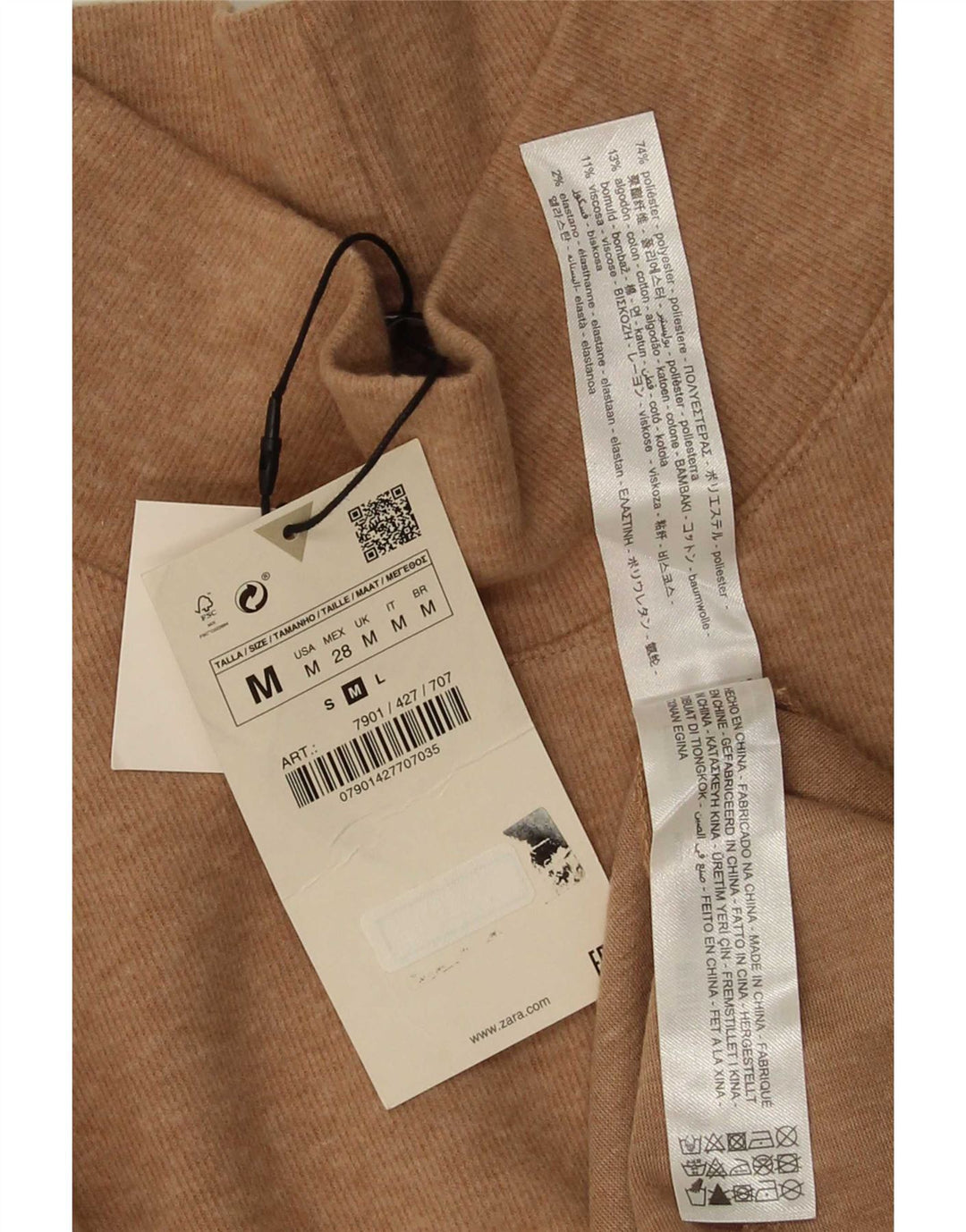 Zara Damen-Kleid in A-Linie mit 3/4-Ärmeln, UK 12, mittelbeigefarbenes Polyester