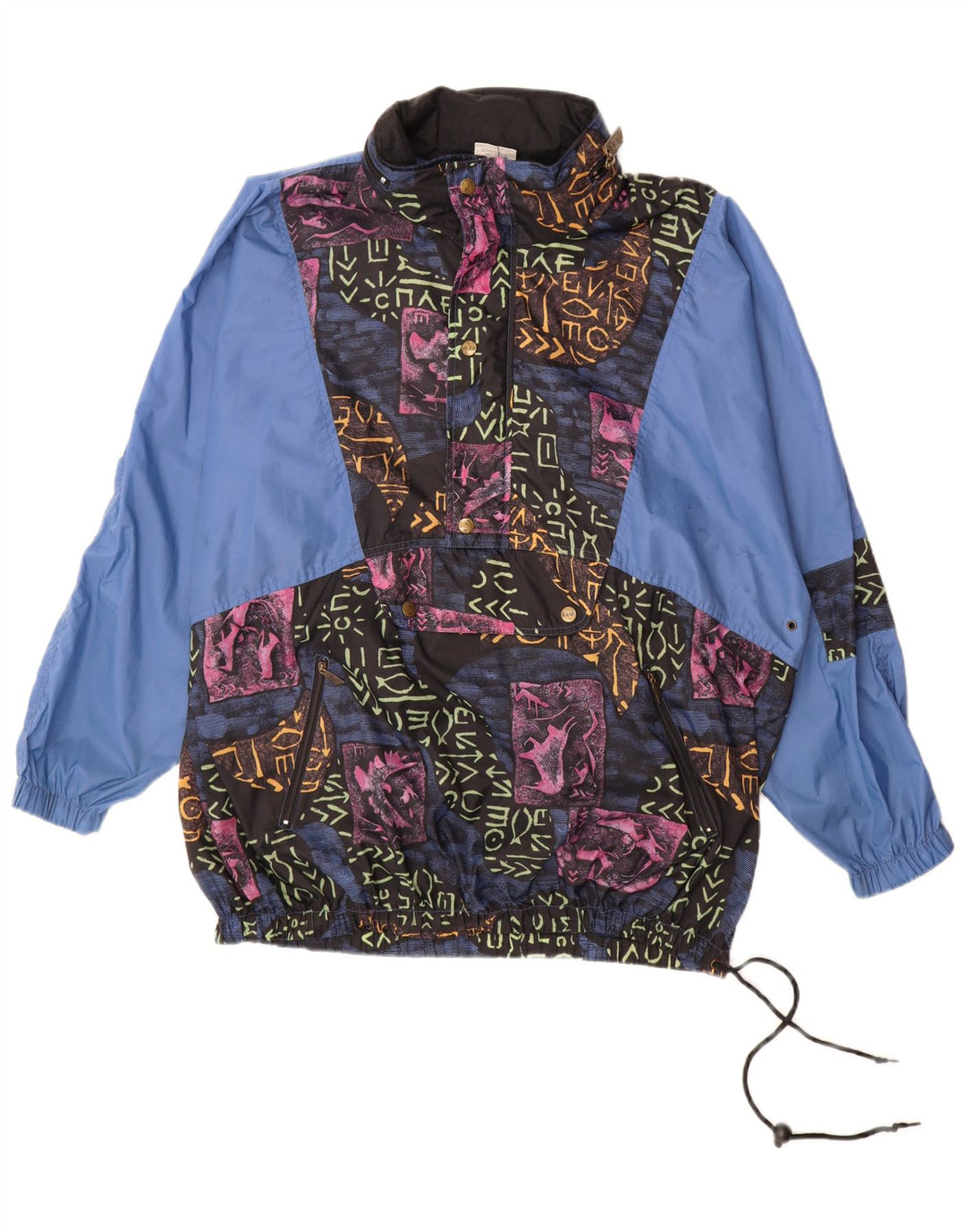 ALEX ATHLETICS Herren-Anorak-Jacke, UK 40, großes blaues geometrisches Polyamid