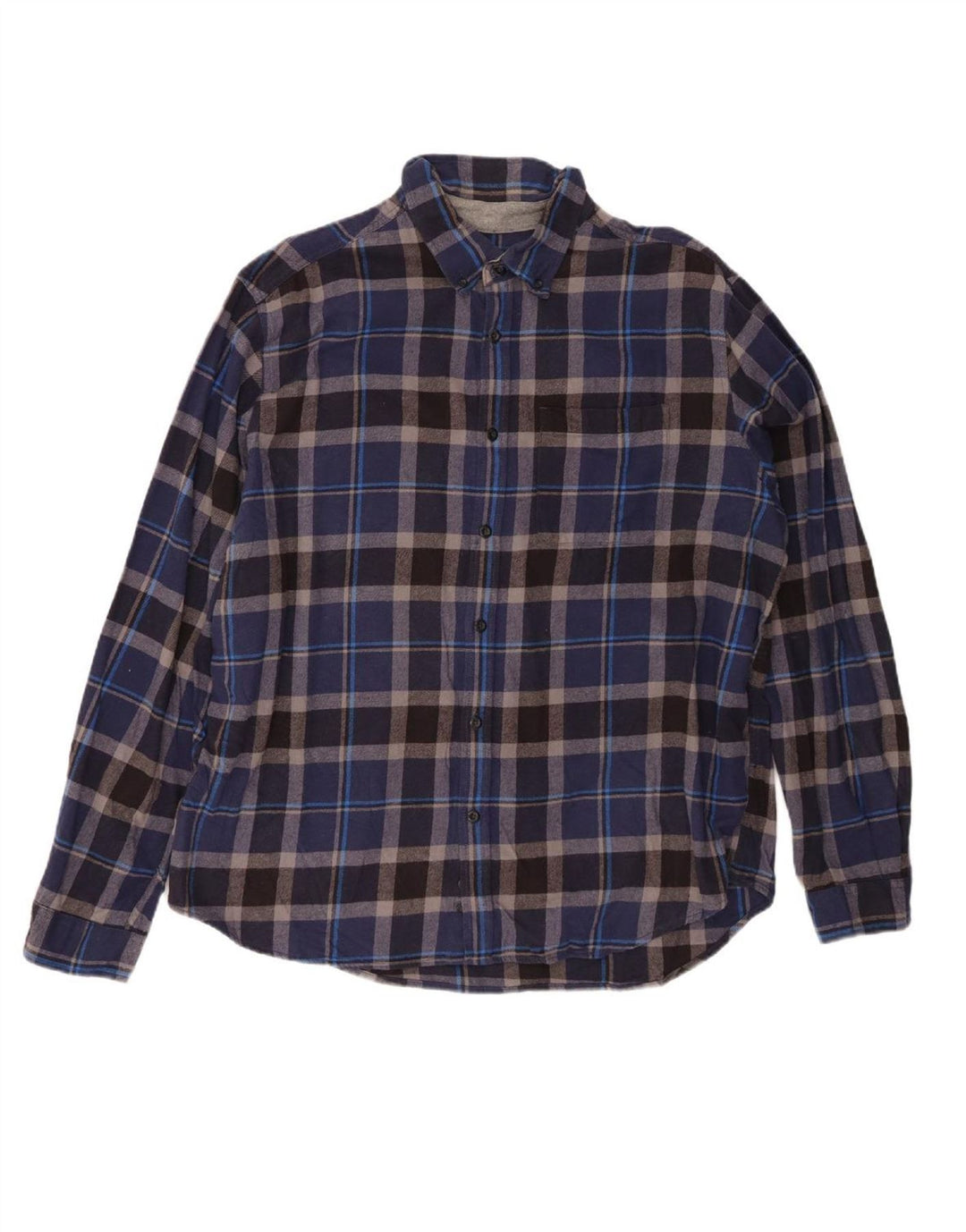 EDDIE BAUER Mens Flannel Shirt 2XL Navy Blue Check Cotton