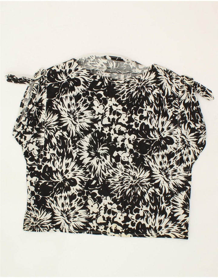 VINTAGE Womens Crop Blouse Top UK 14 Medium Black Floral Vintage Vintage and Second-Hand Vintage from Messina Hembry 
