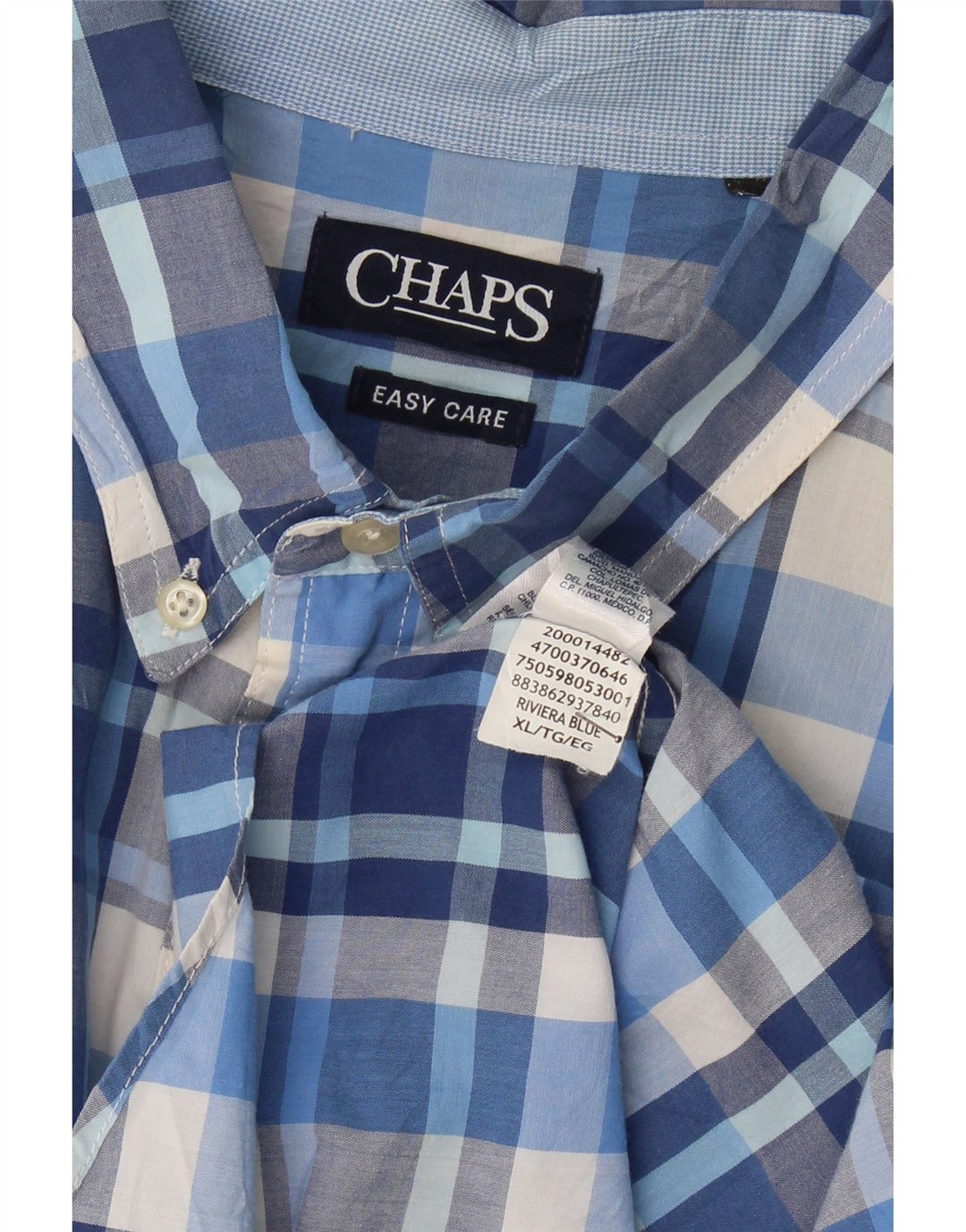 CHAPS Mens Easy Care Short Sleeve Shirt XL Blue Check Cotton Vintage Chaps and Second-Hand Chaps from Messina Hembry 