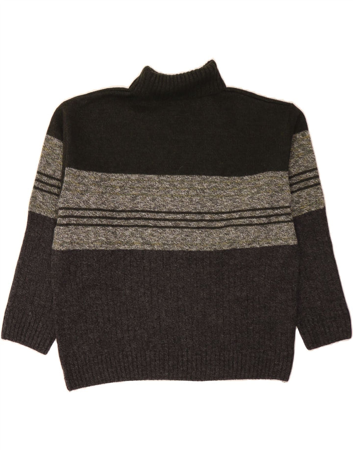 VINTAGE Rollkragenpullover für Herren, groß, Khaki, gestreift, Acryl