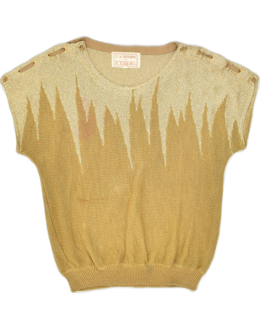 ICEBERG Womens Blouse Top EU 40 Medium Khaki Colourblock Wool | Vintage Iceberg | Thrift | Second-Hand Iceberg | Used Clothing | Messina Hembry 