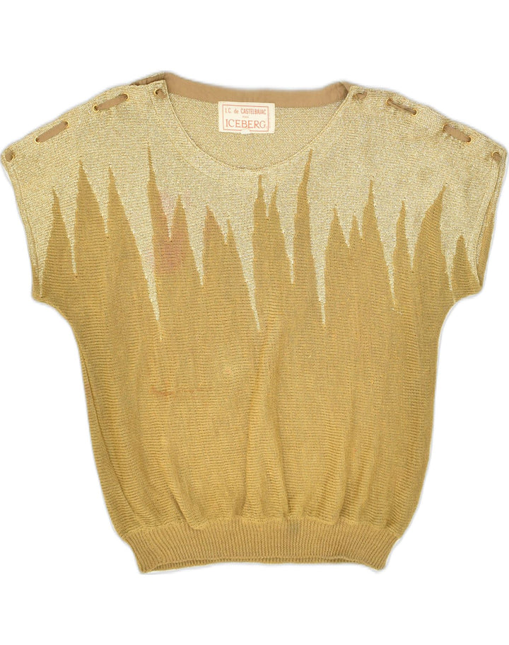ICEBERG Womens Blouse Top EU 40 Medium Khaki Colourblock Wool | Vintage Iceberg | Thrift | Second-Hand Iceberg | Used Clothing | Messina Hembry 