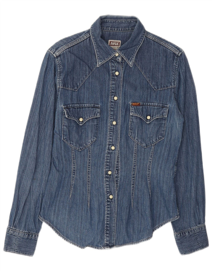 RIFLE Damen Jeanshemd UK 10 Small Blaue Baumwolle