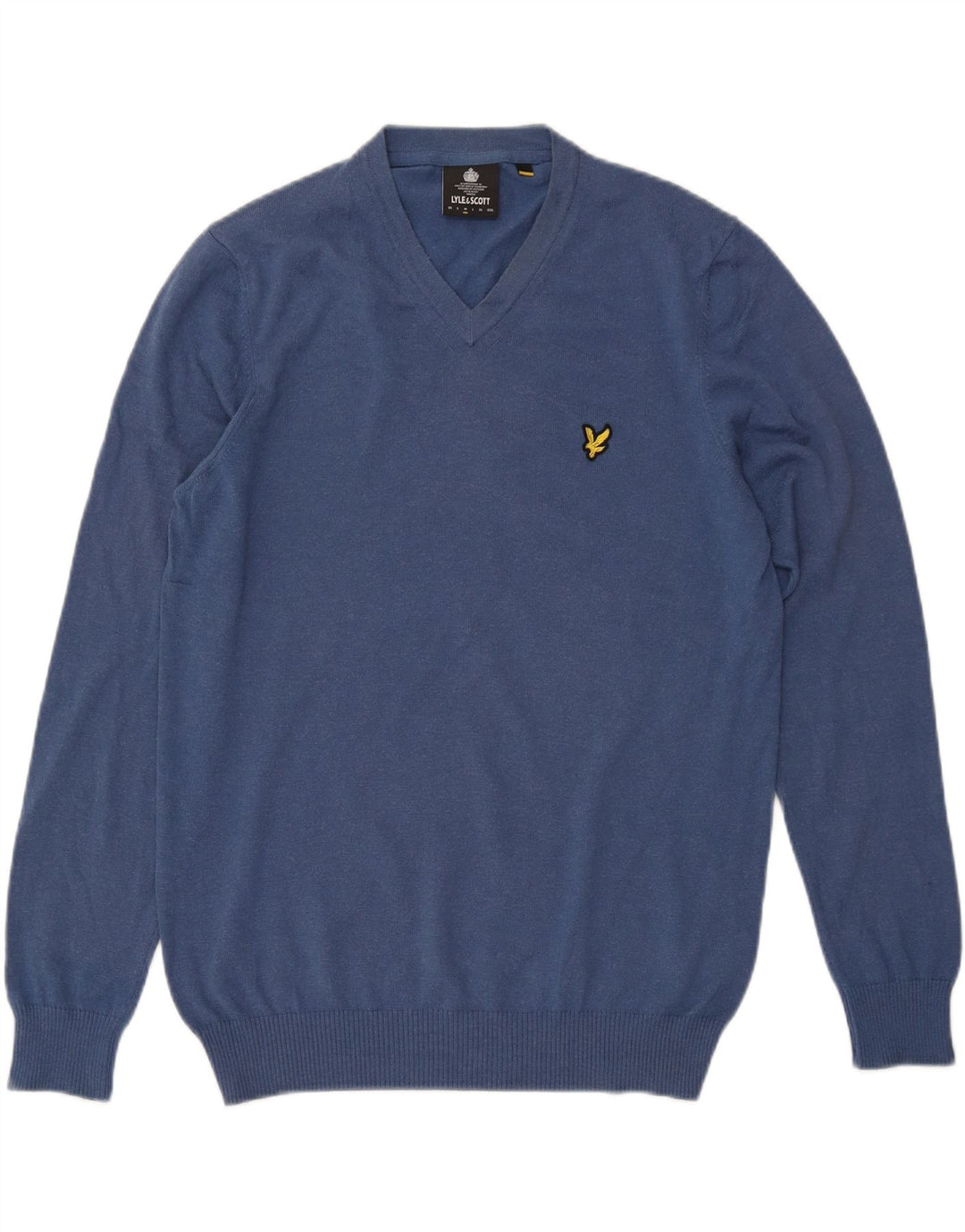 Lyle & Scott Herren-Pullover mit V-Ausschnitt aus mittelblauer Baumwolle