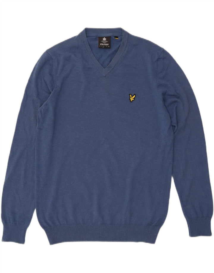 Lyle & Scott Herren-Pullover mit V-Ausschnitt aus mittelblauer Baumwolle
