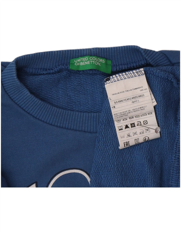 Benetton Jungen-Sweatshirt mit Grafik, 8–9 Jahre, groß, blaue Baumwolle
