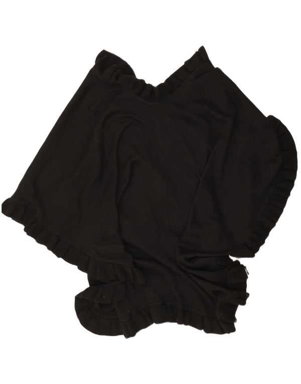 Vintage Damen Cape Cardigan Pullover Einheitsgröße Schwarz geblümte Merinowolle