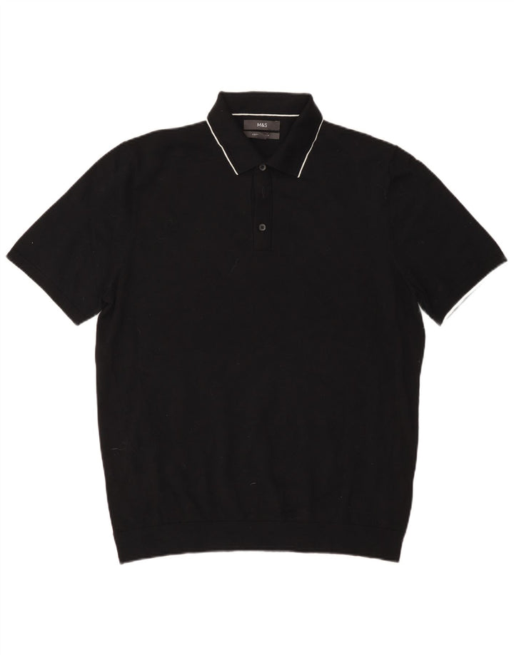 Marks & Spencer Herren-Poloshirt, groß, schwarze Baumwolle