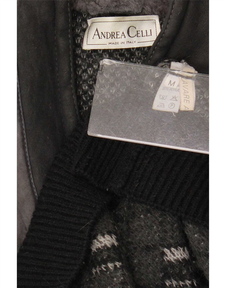 Andrea Celli Herren-Pullover mit V-Ausschnitt, mittelgraues geometrisches Mohair