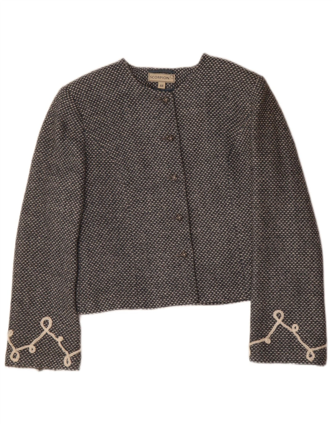 SCORPION Womens Crop 5 Button Blazer Jacket IT 44 Medium Grey Flecked Wool