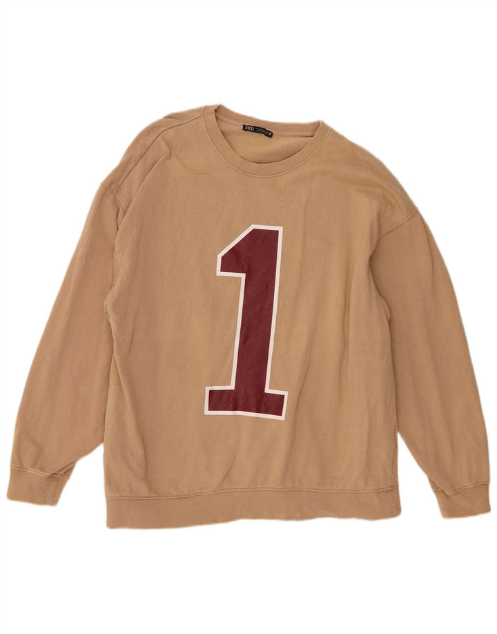 Zara Herren-Sweatshirt mit Grafik, mittelbeige Baumwolle