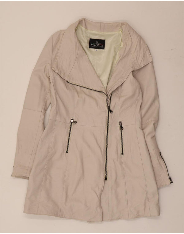 Vintage Womens Leather Coat IT 42 Medium Off White Leather