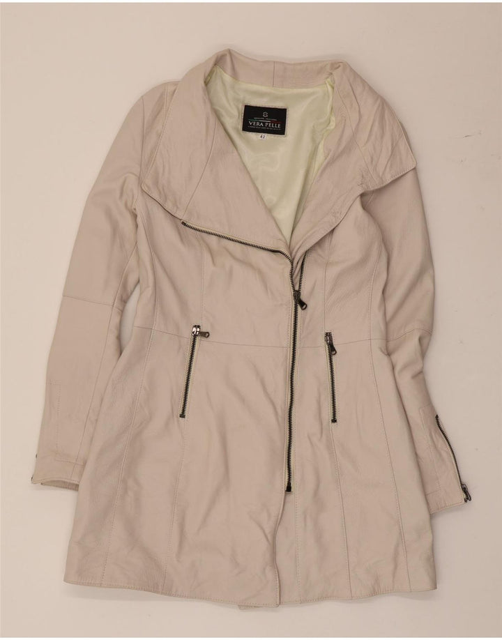 Vintage Damen Ledermantel IT 42 Medium Off White Leder