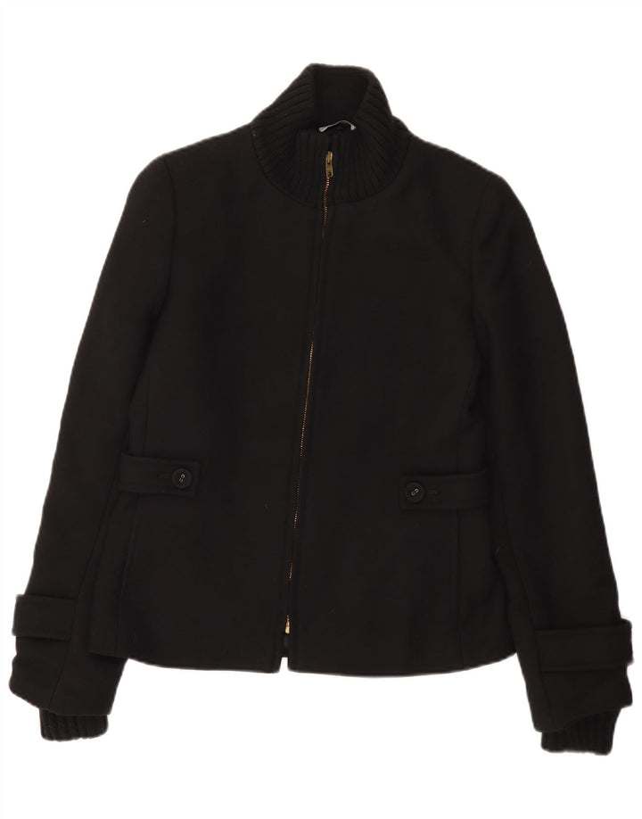 Vintage Damen Bomberjacke UK 10 Kleine schwarze Wolle